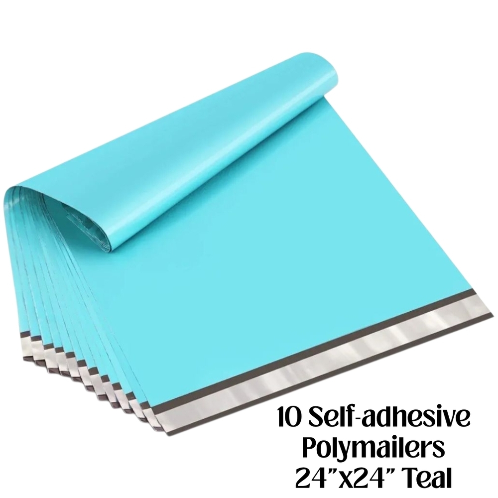PACK OF 10 LARGE SELF-ADHESIVE POLY MAILERS - TEAL BLUE